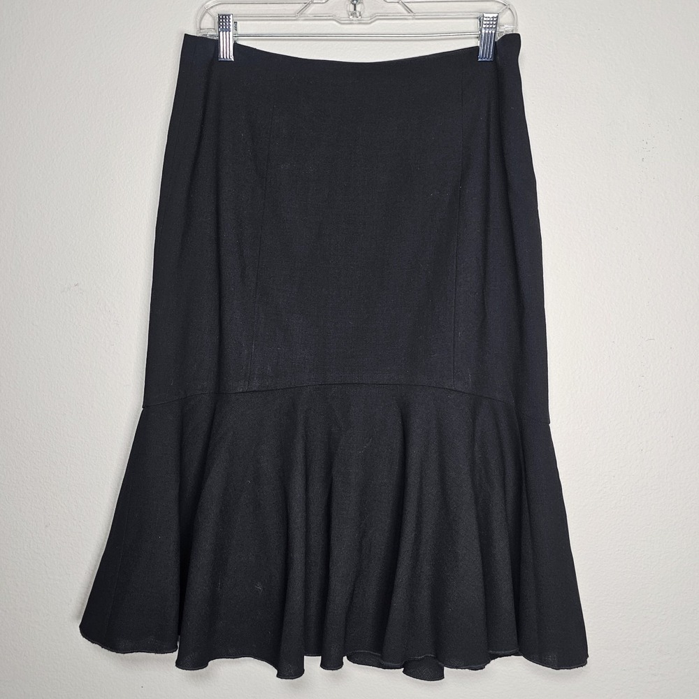 Lauren Ralph Lauren Womens 8 Black 100%‎ Wool Flare Ruffle Modest Skirt Mature